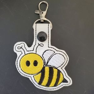 Handmade Bumble Bee Key Fob Clip Vinyl Embroidery